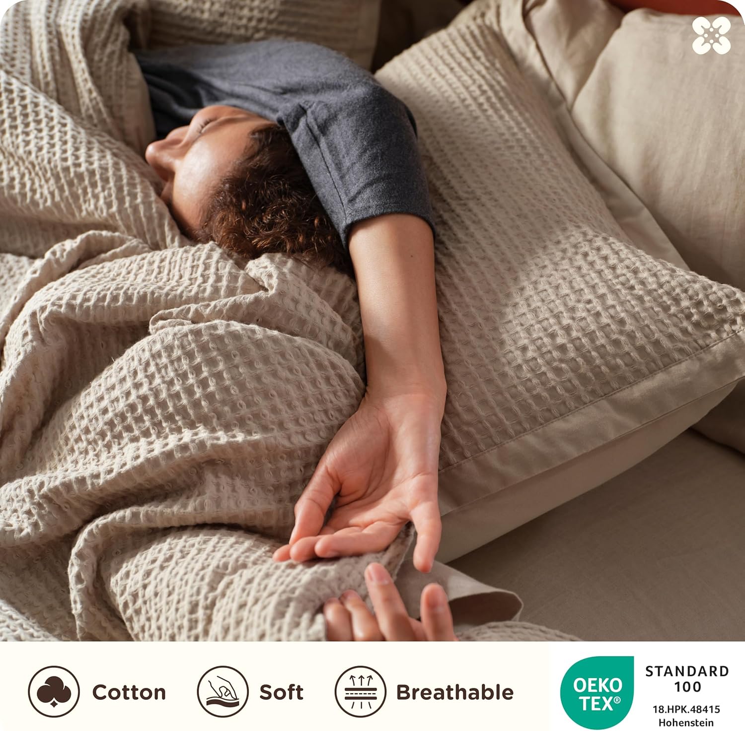 Bedsure Cotton Duvet Cover Queen - 100% Cotton Waffle Weave Khaki Duvet Cover Queen Size, GentleSoft™ and Breathable Tan Bedding Set for All Season, 3 Pieces, 90"x90" - Image 3