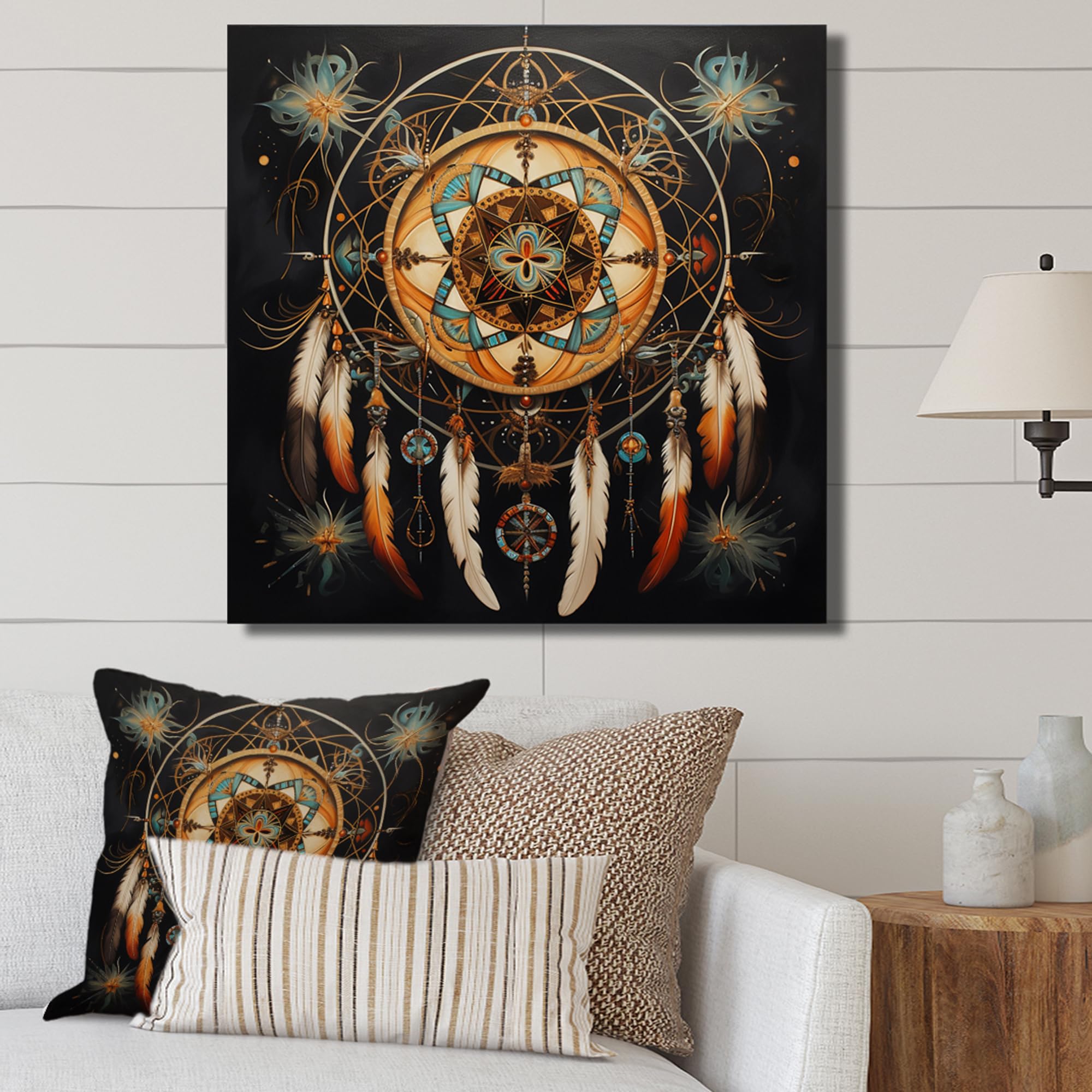 DesignQ Dream catcher Wall art decor, Dream catcher Wall Art, Symbolic Journey Dream Catcher painting I, Extra large Traditional Canvas wall art, 36x36 inches
