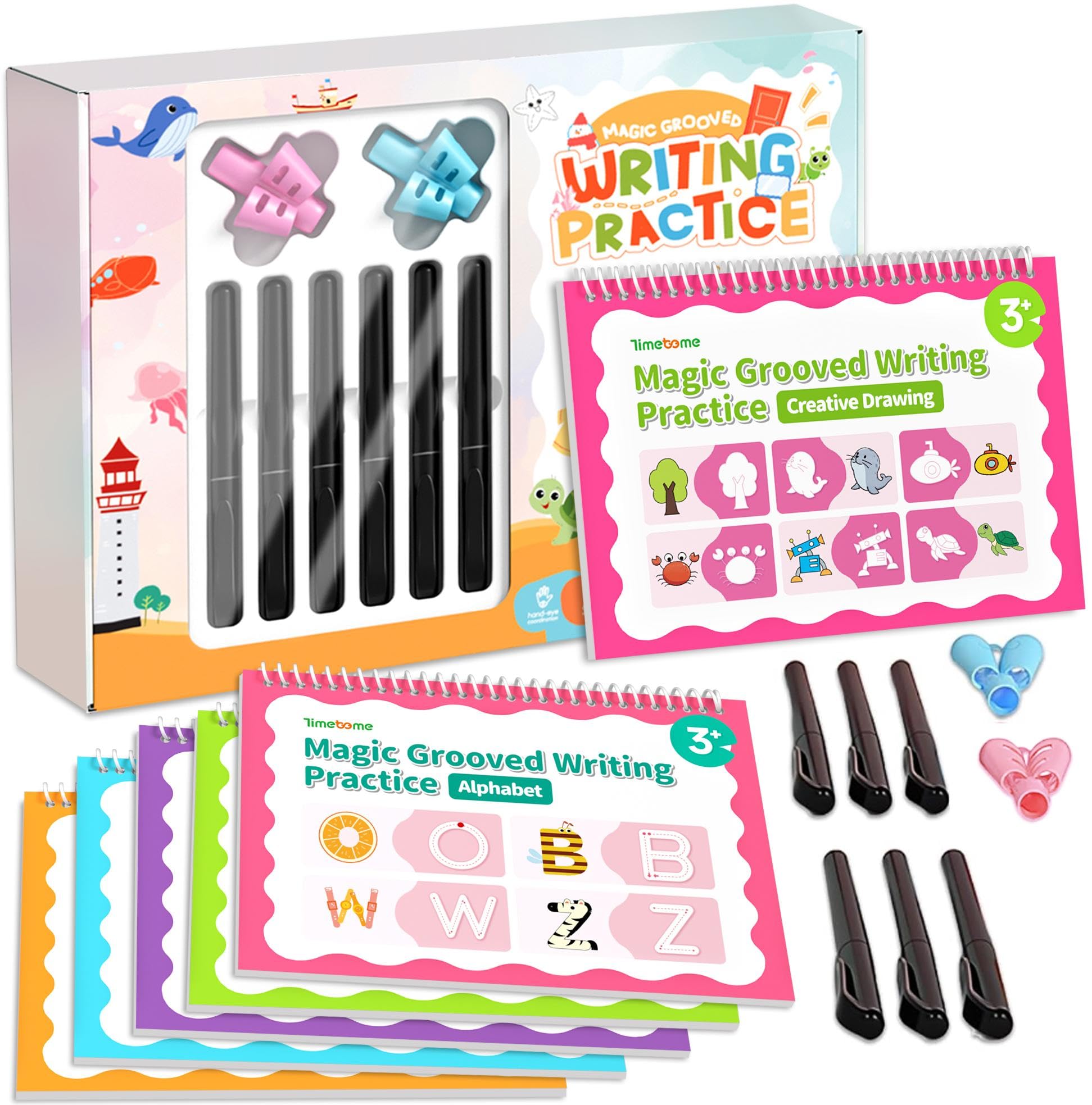 Magic Groove Practice Copybook, rowkowane pismo odręczne dla dzieci, wielokrotnego użytku, rowkowane zeszyty do pisania odręcznego w wieku 3-8 lat, do przedszkola (6 książek