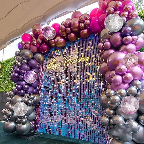 Miniatura 6 de RUBFAC Kit de arco de guirnalda de globos de color rosa y morado metálico, 87 unidades, 18, 12, 10, 5 pulgadas, globos de látex de confeti rosa,