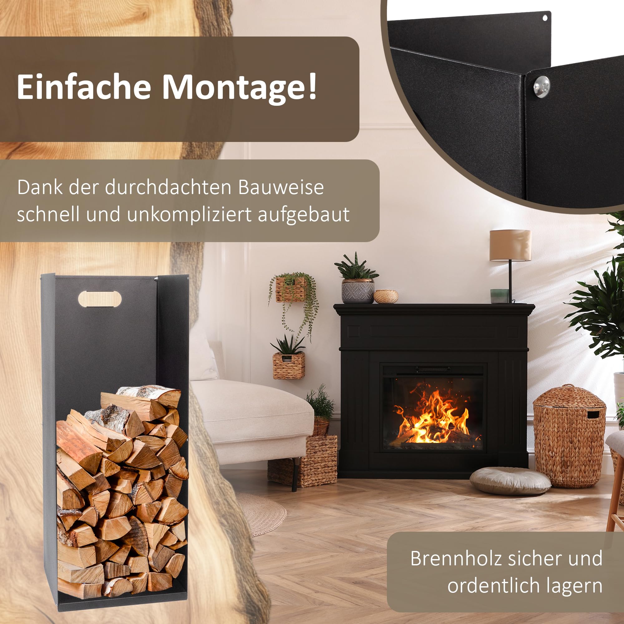 Lemodo Kaminholzregal Metall, Brennholzregal, Metallregal für Kaminholz und Briketts, Holzaufbewahrung, Feuerholzregal, Holzregal, Kaminholzaufbewahrung, Brennholzständer, Kaminholzhalter