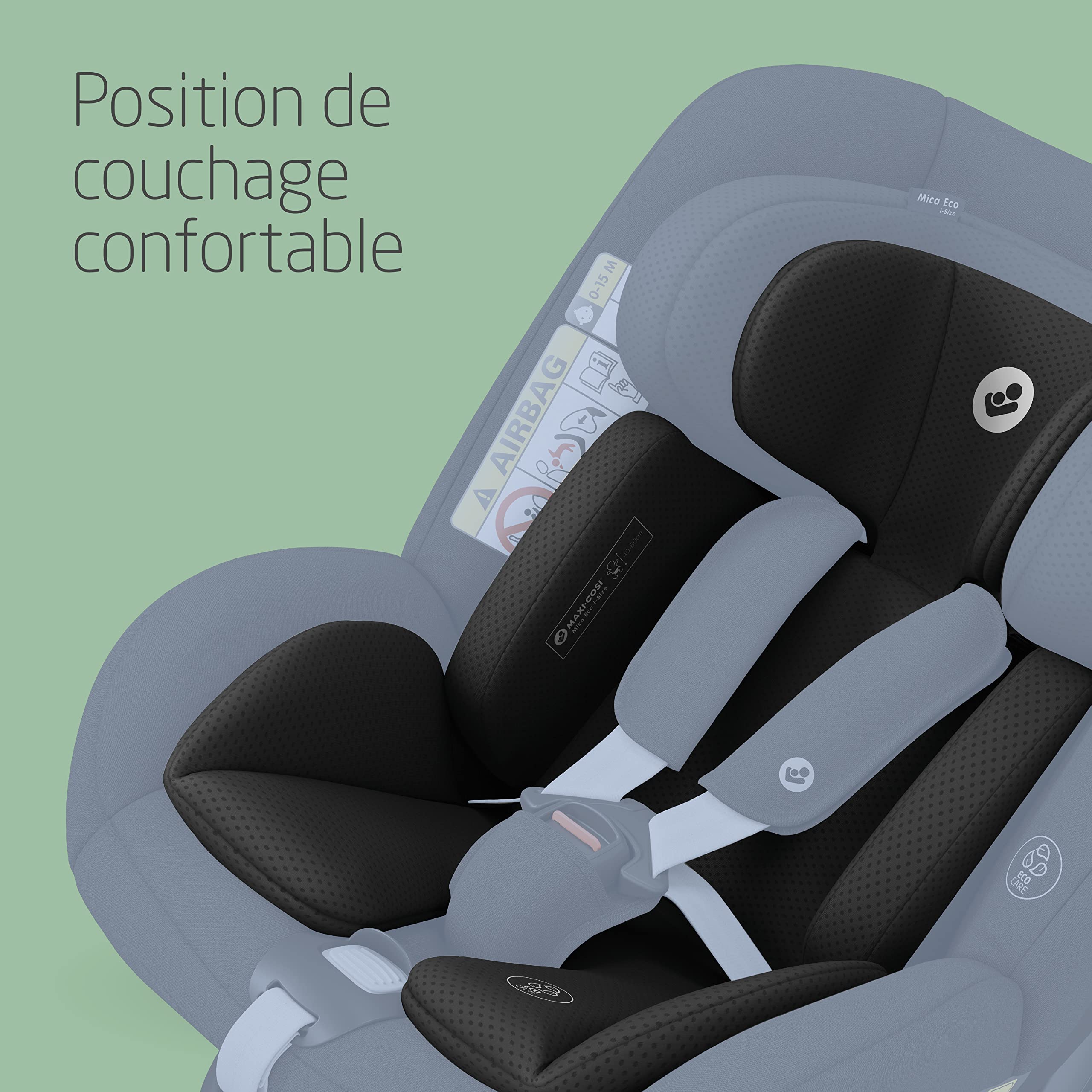 Maxi-Cosi Coussin réducteur pour nouveau-né Mica Eco, Accessoire siège-auto nouveau-né, 0 - 3 mois, 40 - 60cm, Coussin réducteur siège-auto pour nouveau-né lavable, Tissus Eco Care, Black
