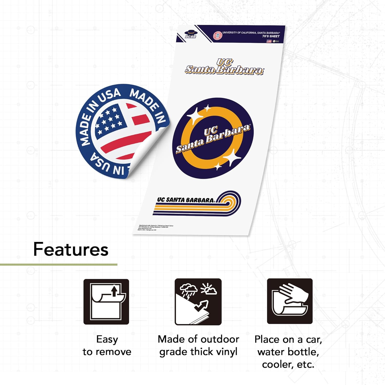 Desert Cactus University of California Santa Barbara Stickers UCSB Gauchos Vinyl Decals Laptop Water Bottle Car Scrapbook Sheet (70s 4inch) - Image 2