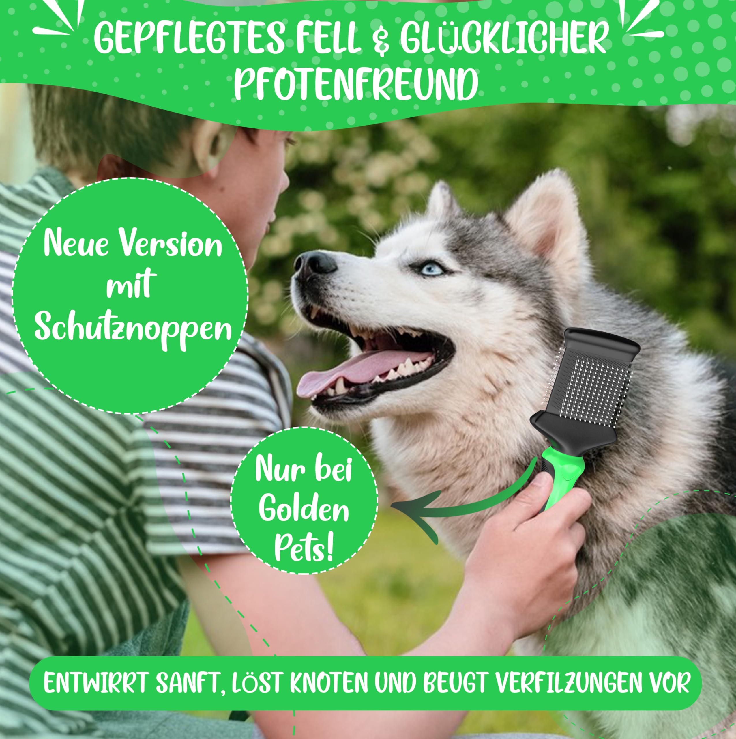 NEU! Zupfbürste für Hunde und Katzen mit Schutznoppen - Entfernt sanft Unterwolle, Verfilzungen & Knoten - Hundebürste für langhaarige Hunde, Cockapoo Pudelbürste zur tägliche Fellpflege Größe S