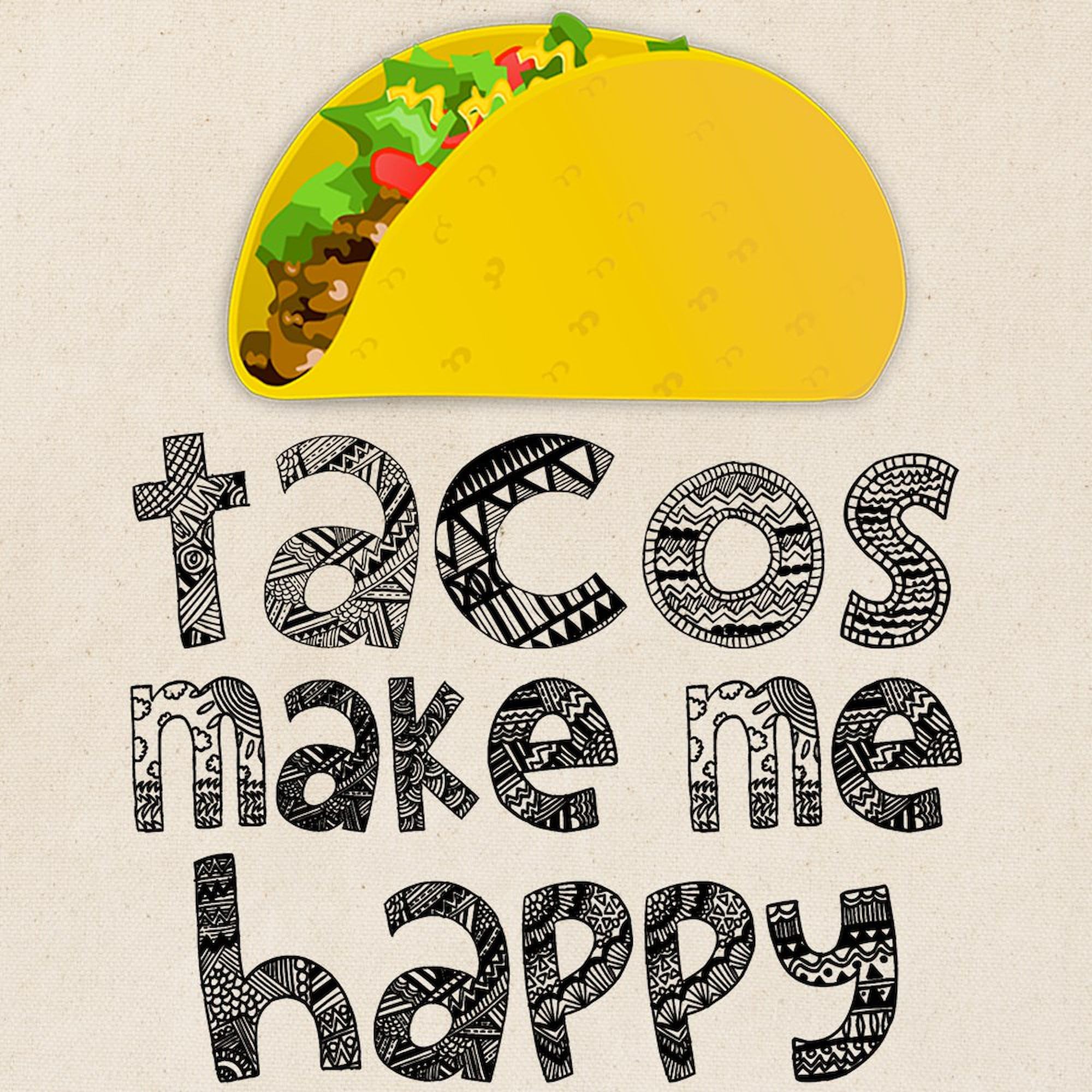 CafePress Tacos Make Me Happy Tote Bag Reusable Natural Beige Canvas Shopping Bag