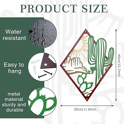 Miniatura 2 de Ecqizer Decoración de pared de metal con diseño de cactus del suroeste, decoración de pared de metal con temática natural, decoración moderna de
