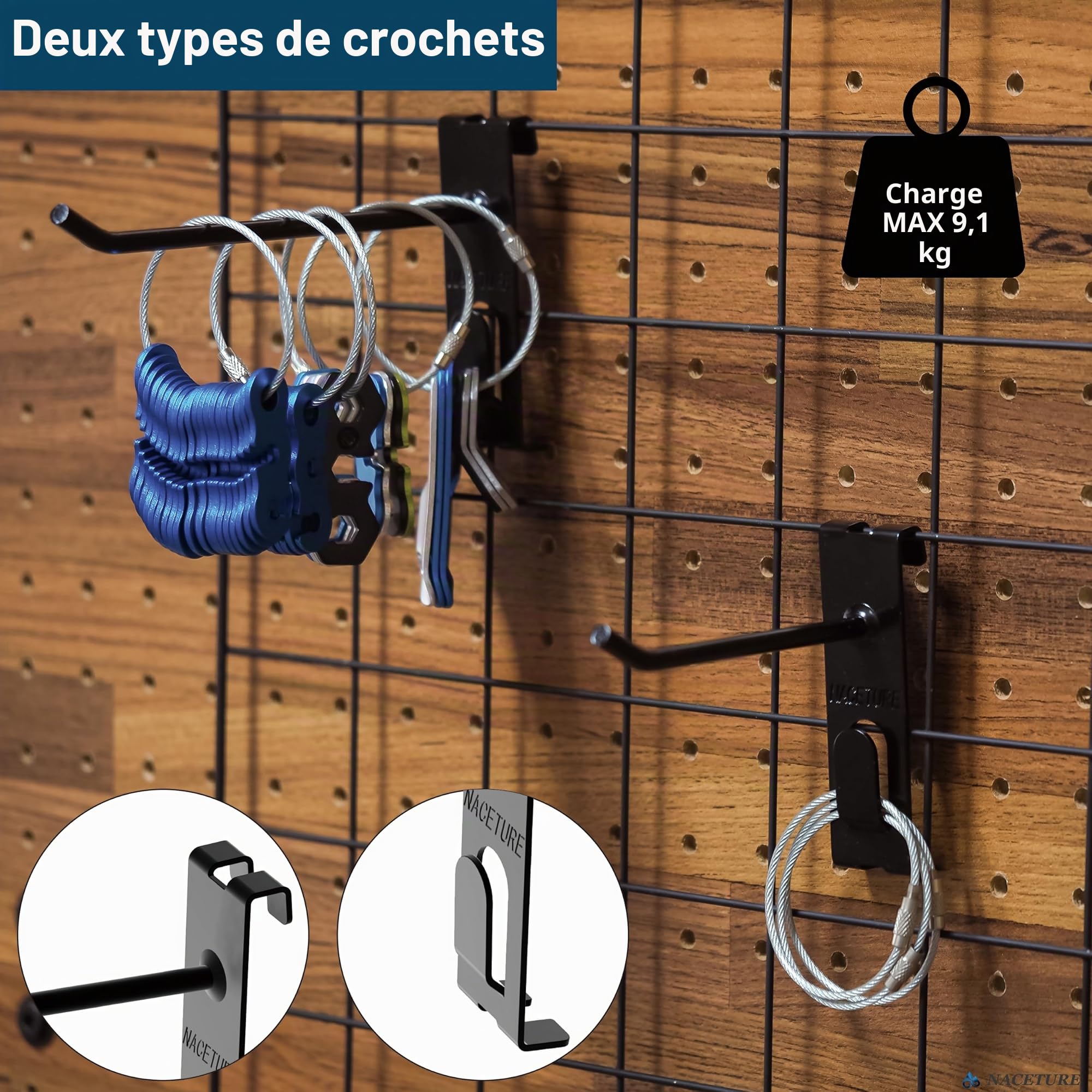 Lot de 24 Crochets à Double Grille pour Panneau Mural - 15,2 cm avec Crochet Supplémentaire sur le Bas - Durables pour Accrocher des Accessoires