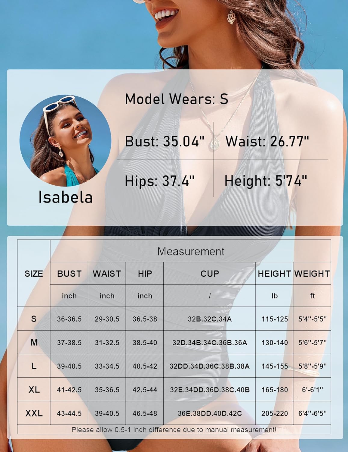 AI'MAGE Bathing Suit for Women Tummy Control Women's Sexy One Piece Swimsuit Adjustable Halter V Neck Swimwear for Women 2025 - Image 6