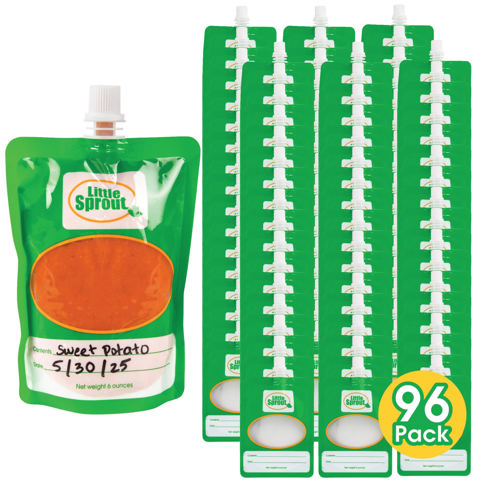 Disposable 6oz Baby Food Storage Pouch Containers, 96 Pack- Write What You Want Squeezable Pouches- Make Homemade Organic Food for Babies/Toddlers-