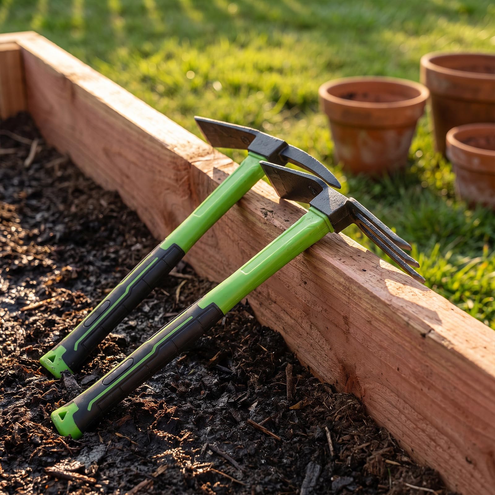 minkissy 1 juego de azada y rastrillo para jardinería, cultivo y | Kit de rastrillo y azada manual de acero al manganeso de alta resistencia, herramientas portátiles para cavar y desherbar en