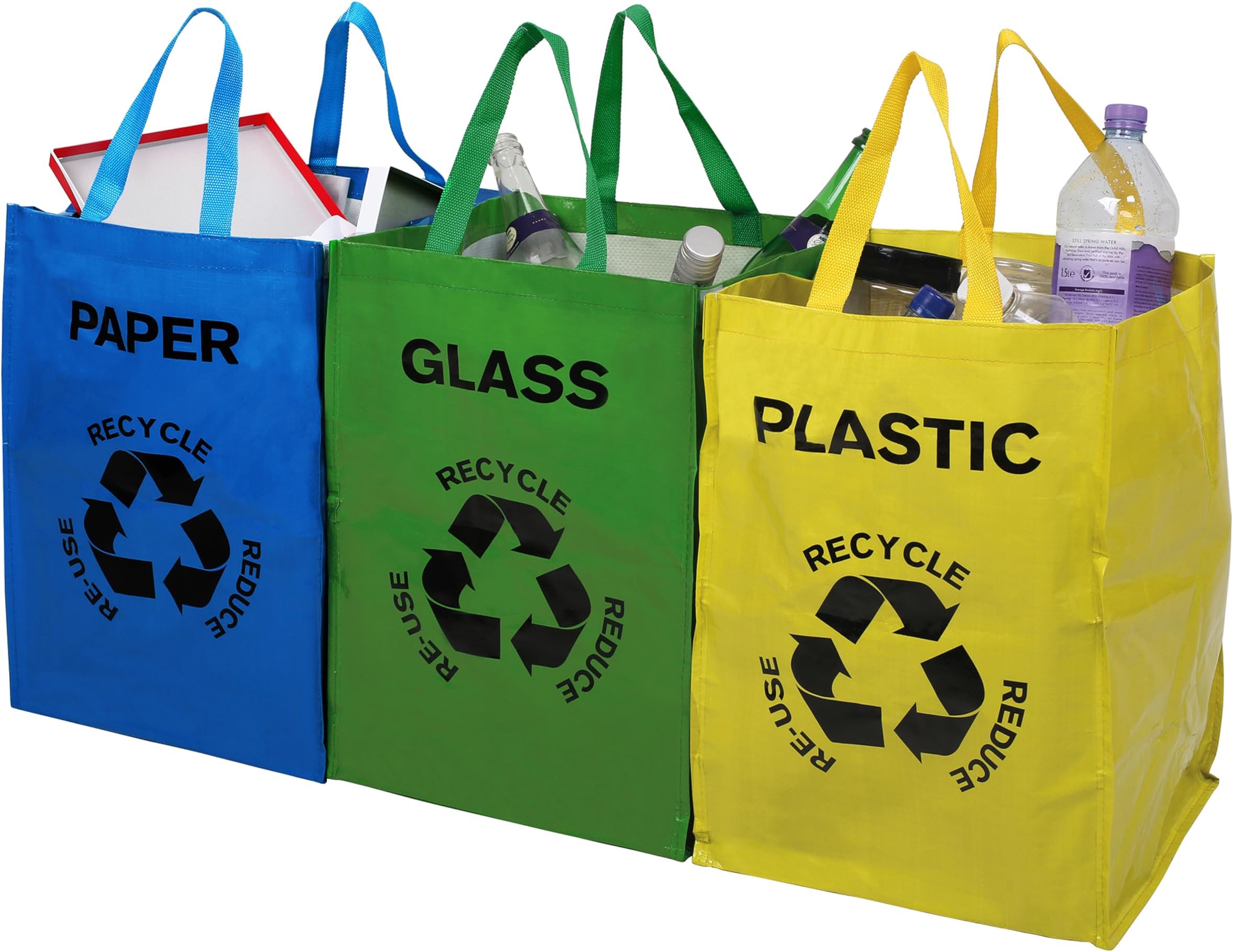 Housewares Recycling Bags/Recycling Bin/Plastic Glass Paper Recycling Bags with Handles/Multicoloured - Set of 3