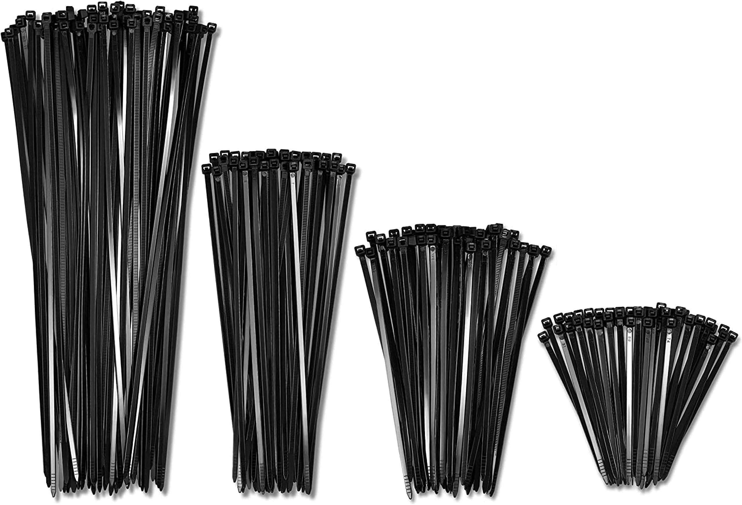 Bolt Dropper 4", 6", 8", 12" Black Cable Zip Ties Assortment (400 Pack, 100 each size) - 40lbs Tensile Strength - Self-Locking Premium Nylon Cable Wire Ties for Indoor and Outdoor by Bolt Dropper