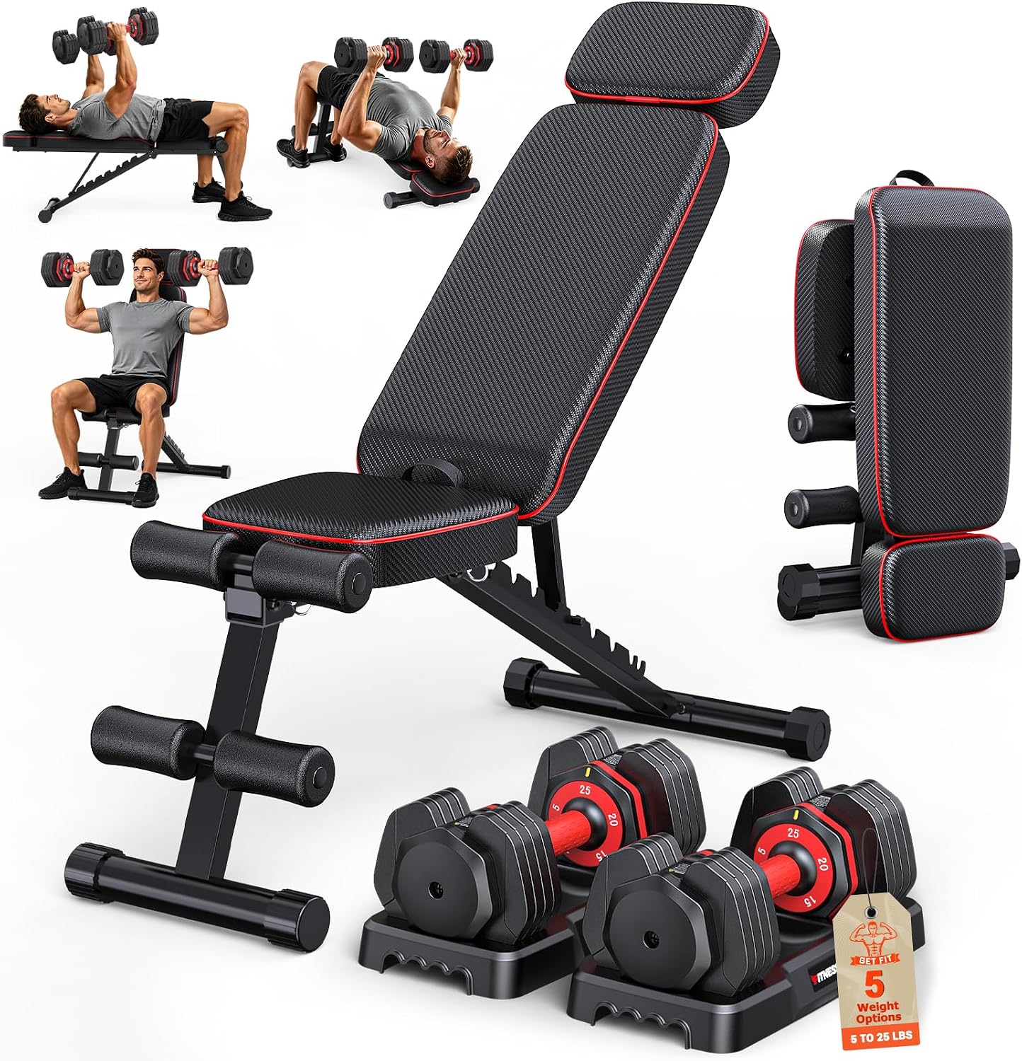 Rendpas Adjustable Dumbbell Set with Workout Bench at Home