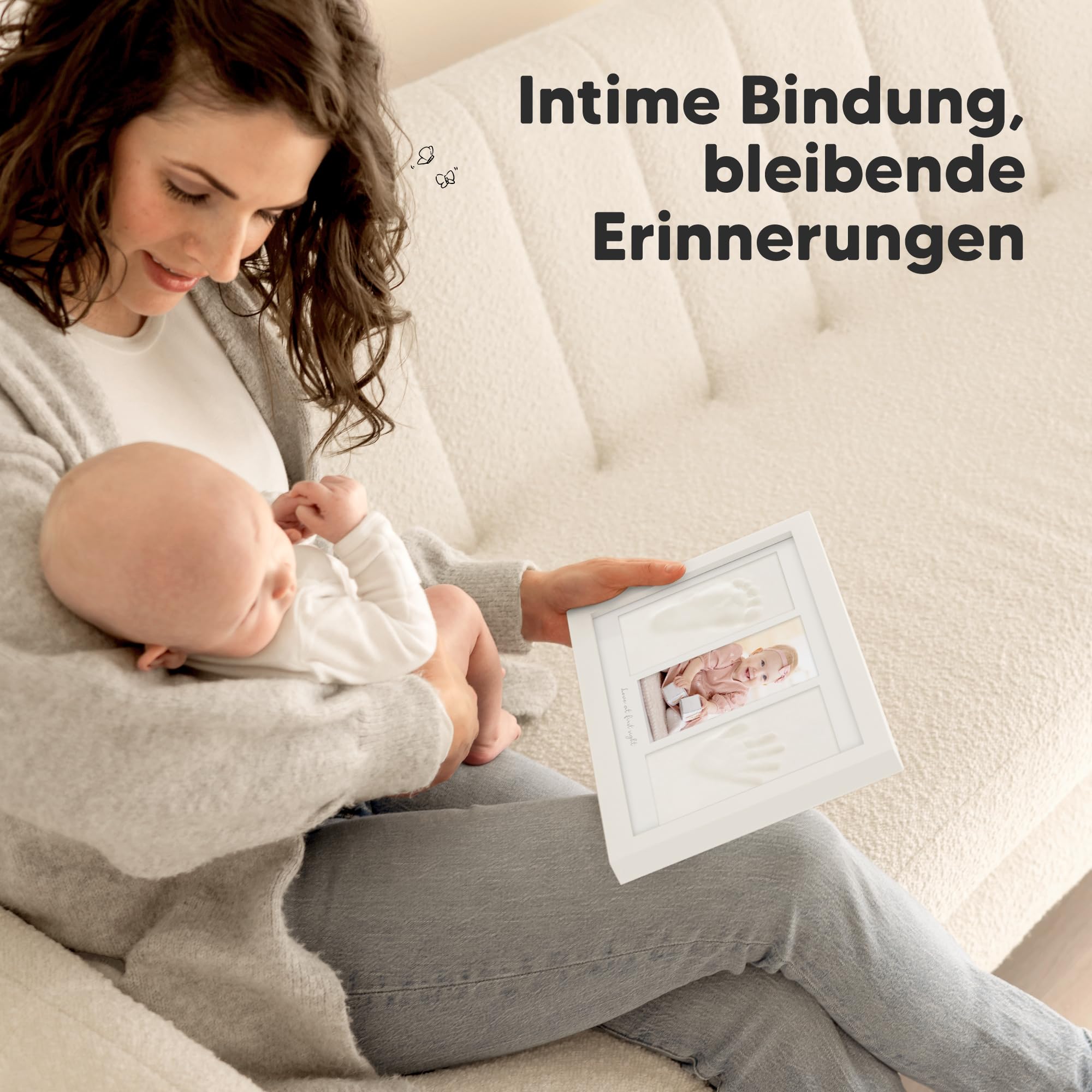 Keababies Baby Handabdruck Und Fußabdruck Set - Ton Handabdruck Andenken Rahmen, Neugeborenen Kinderzimmer Bilderrahmen fur Mädchen und Junge, Personalisierte Geschenke Baby fur Neue Mom(Alpine White)