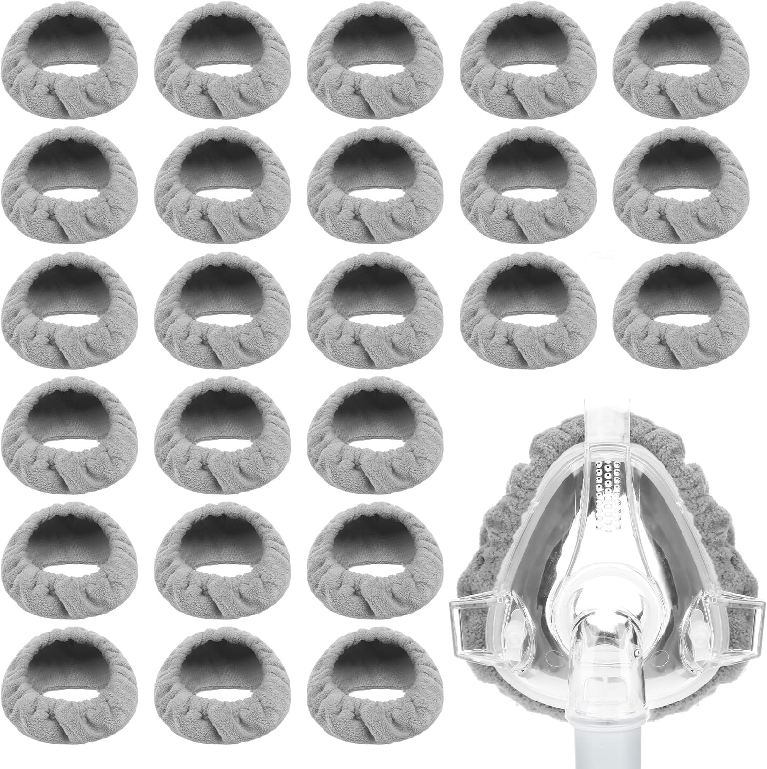 Sosation 24 Pack Mask Liners Full Face Reusable Soft Mask Covers Reduce Air Leaks and Blisters Washable Cushion Covers(Gray)