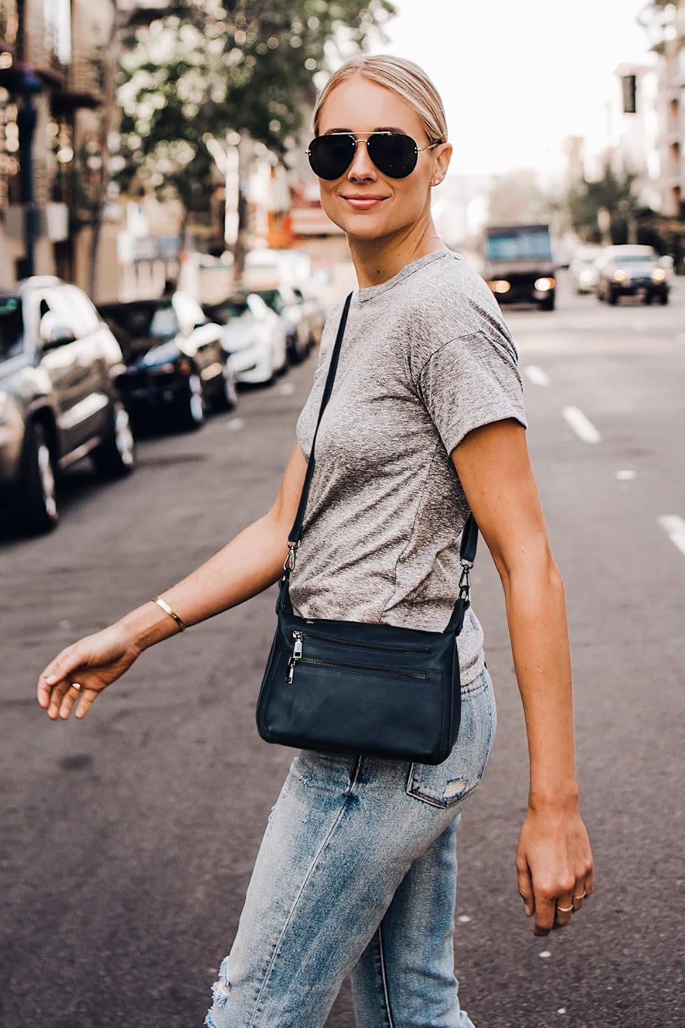 YALUXE Genuine Leather Shoulder Bag Handbag Purse with Multiple Zip Pockets for Women - Image 3