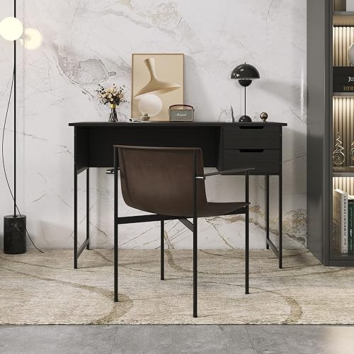Miniatura 7 de Escritorio de oficina en casa con 2 cajones, escritorio pequeño de 39.3 pulgadas, mesa de estudio, mesa de oficina en casa, mesa de estudio para