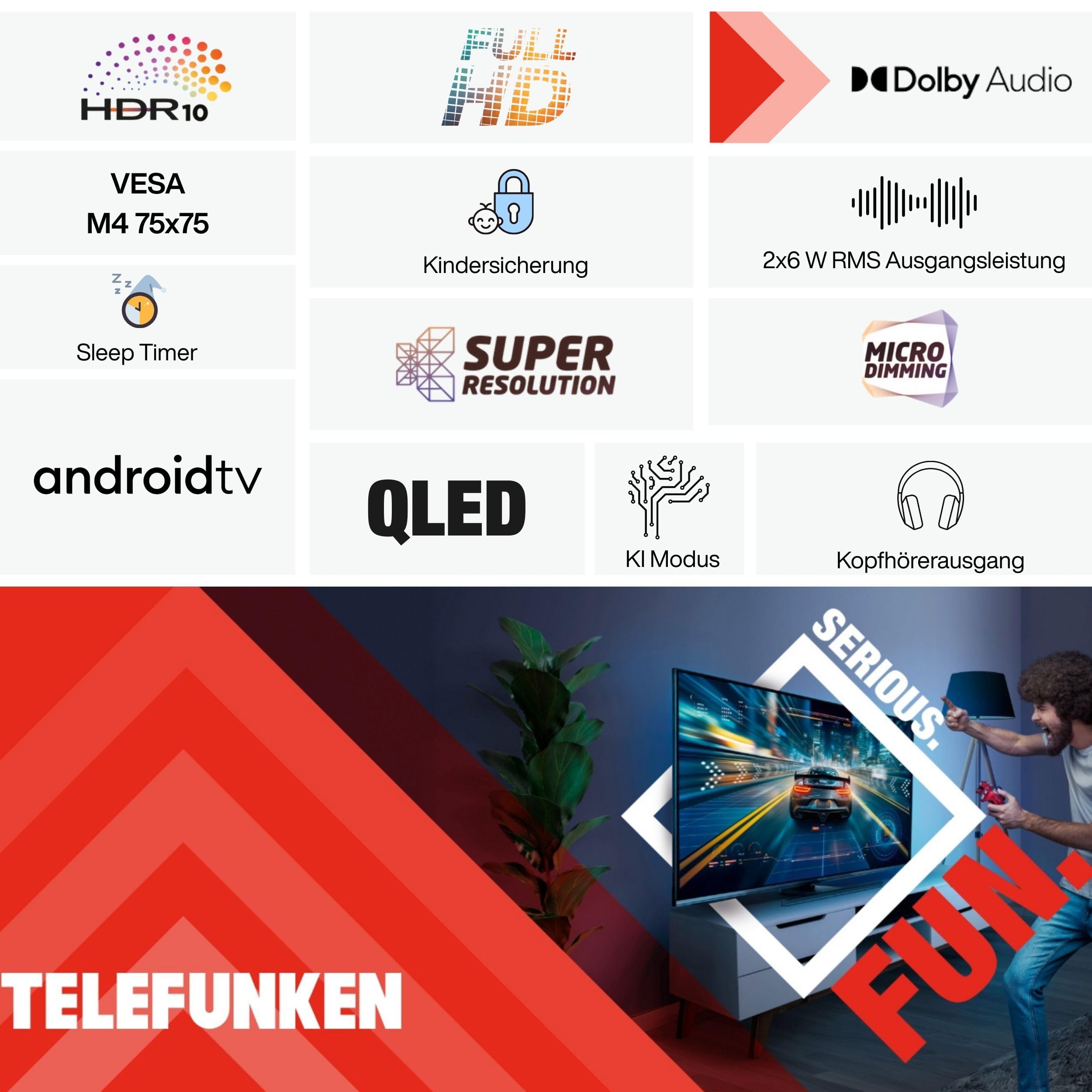 Telefunken D32Q751X2CW QLED Fernseher Smart TV Android TV Full HD 32 Zoll – Bild 8