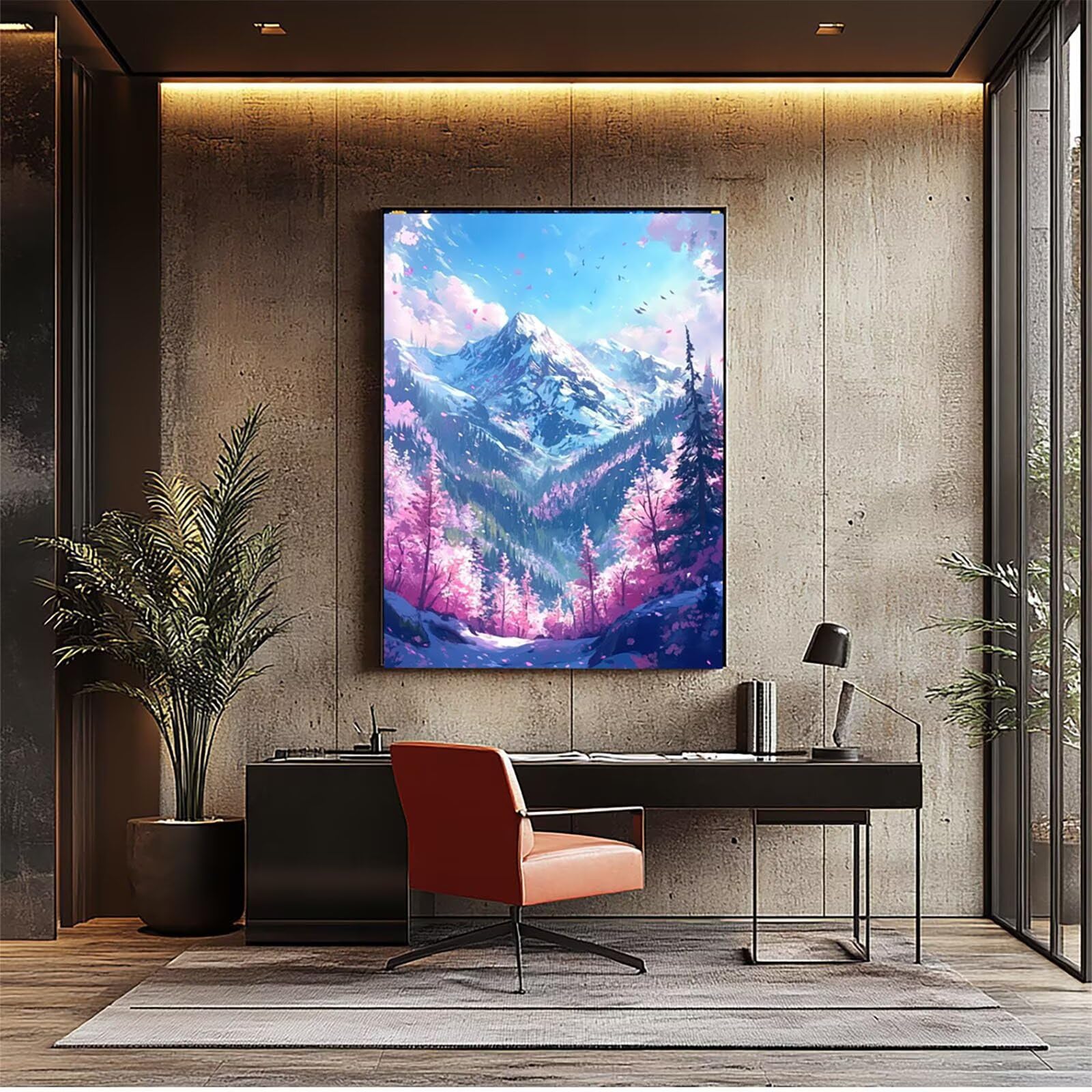 YH2-1791 Malowanie po numerach dla dorosłych, kwiaty wiśni, zestaw do malowania po numerach, Snow Mountain, hobby dla dorosłych i kobiet, materiały artystyczne, 100 x 135 cm, płótno do malowania