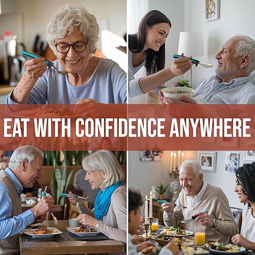 Vista 6 de BUNMO Utensilios adaptativos para ancianos, artritis, agarre débil, temblores y discapacitados, práctica bolsa de viaje, ligera de 3.35 onzas, acero