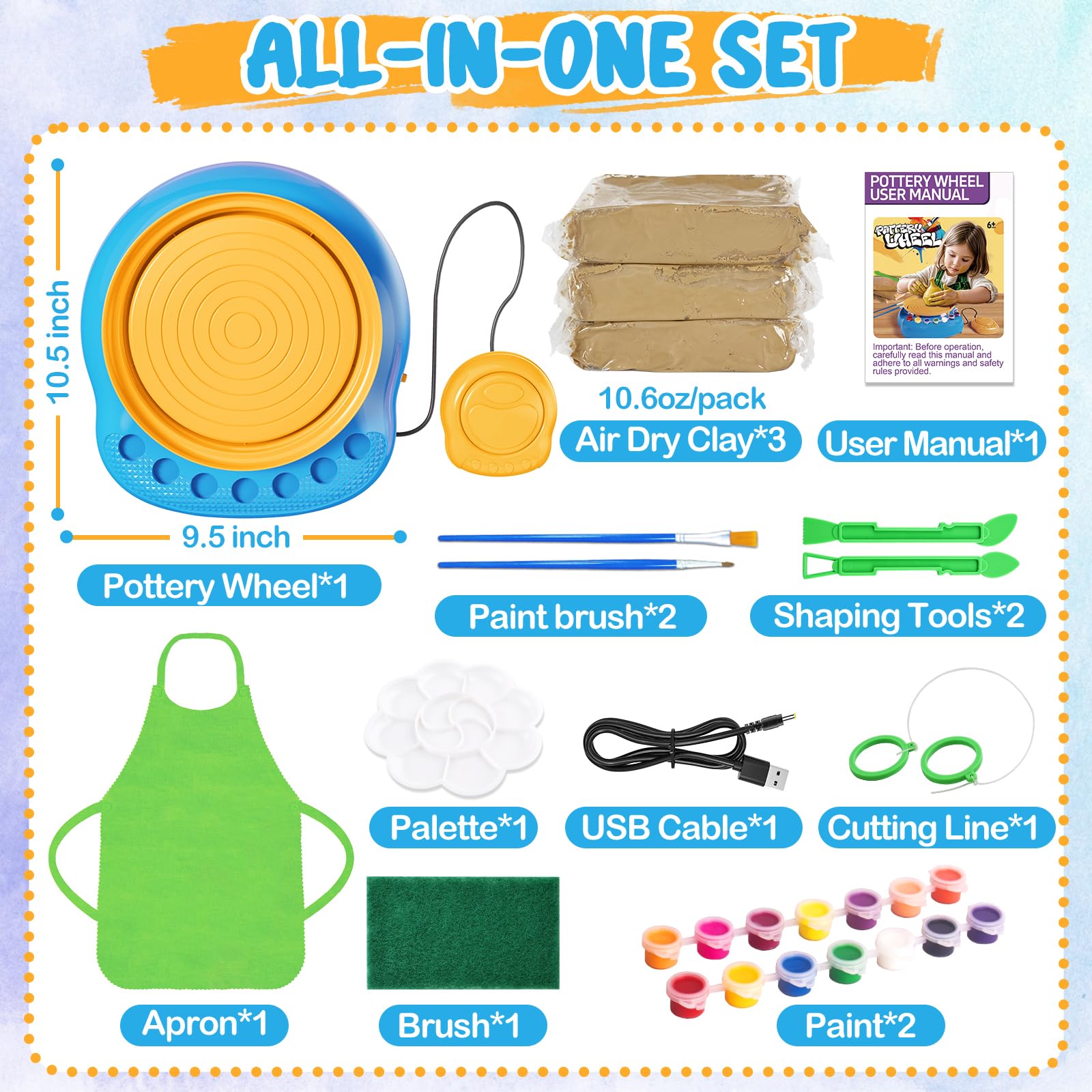 Kids Pottery Wheel Kit - Ages 6-12 -6 Kids Pottery Wheel Kit - Ages 6-12 -6