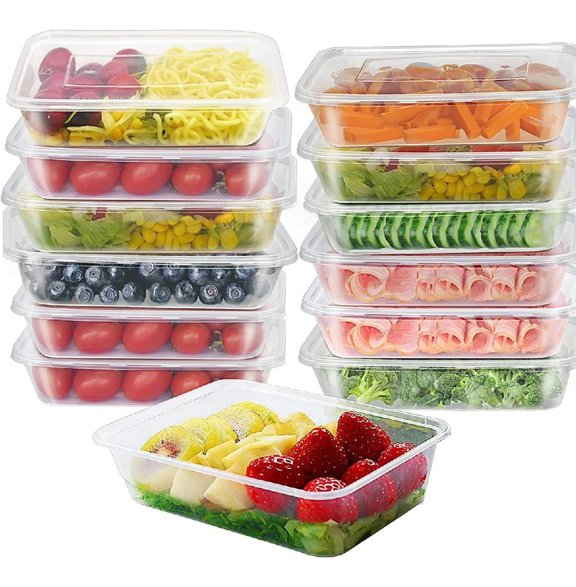 AMD Nexus 50 X 500ml Plastic Reusable Storage Food Soup Containers - Clear Heavy Duty Airtight Food Storage Boxes