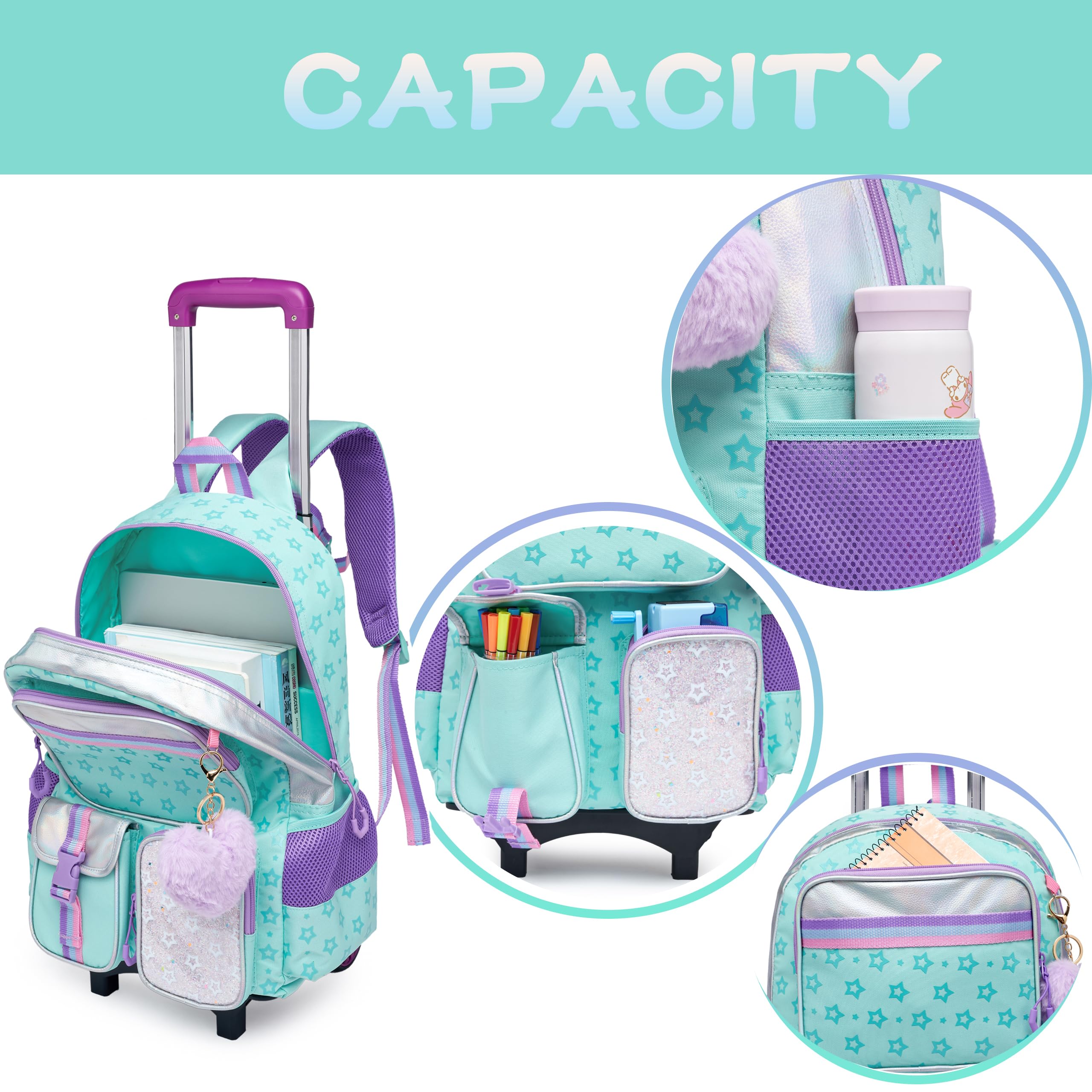 HTgroce Cartable A Roulette Fille Primaire, Sac a Dos Roulette Fille Cartable a Roulette Fille Enfants Qui Vont à l'école et Qui Voyagent CP,CE1,CE2,CM1