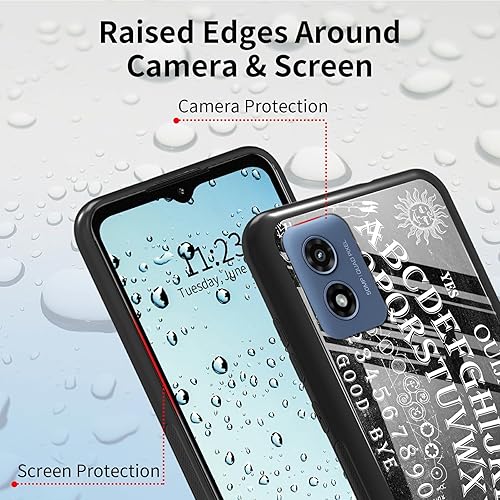 Miniatura 5 de Rossy Funda para teléfono Motorola Moto G Play 4G 2024 de vidrio templado, cubierta negra con diseño de tablero Ouija para mujeres y hombres,