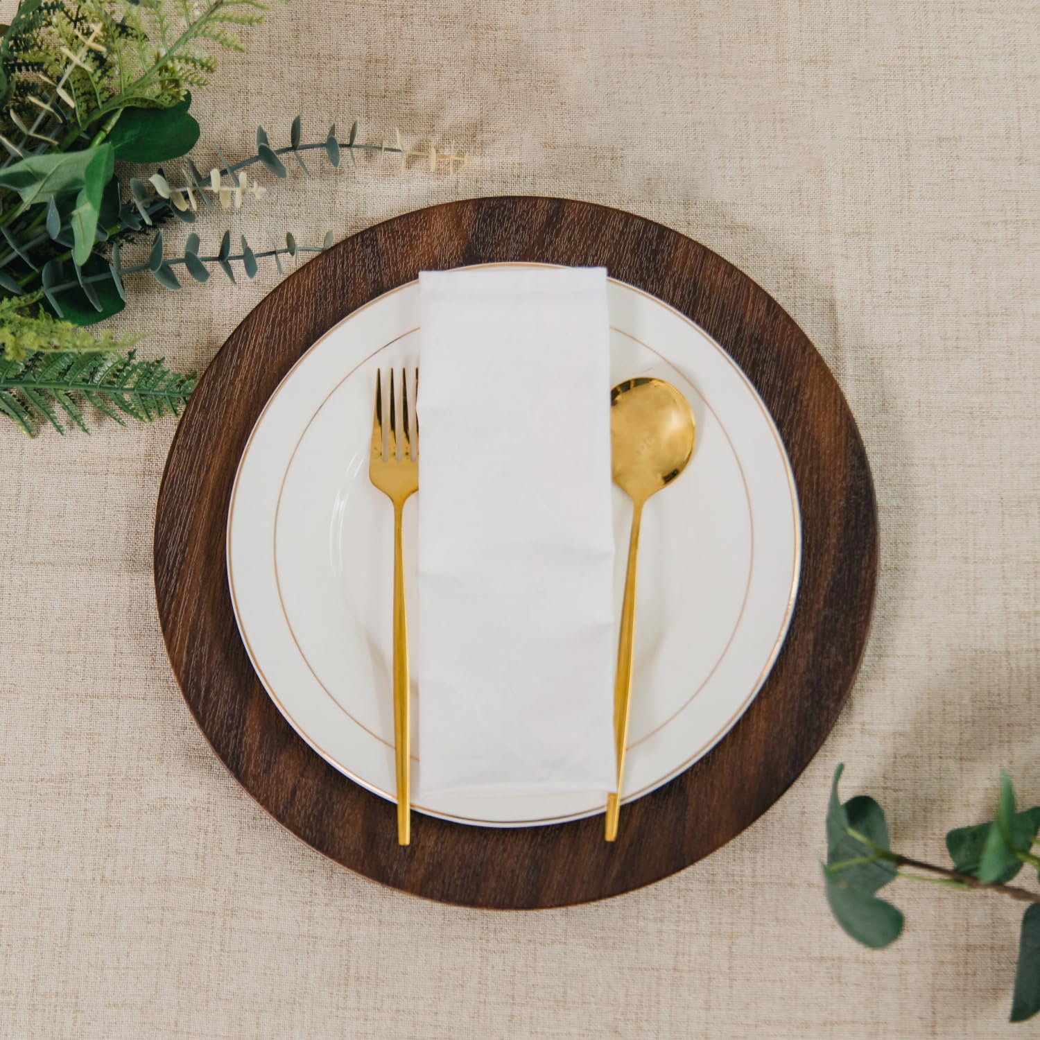 13in Charger Plates Set of 12- Faux Wood Chargers for Dinner Plates- Brown Round Plastic Plate Chargers- Farmhouse Rustic Table Chargers for Wedding, Party,Halloween, Thanksgiving, Christmas