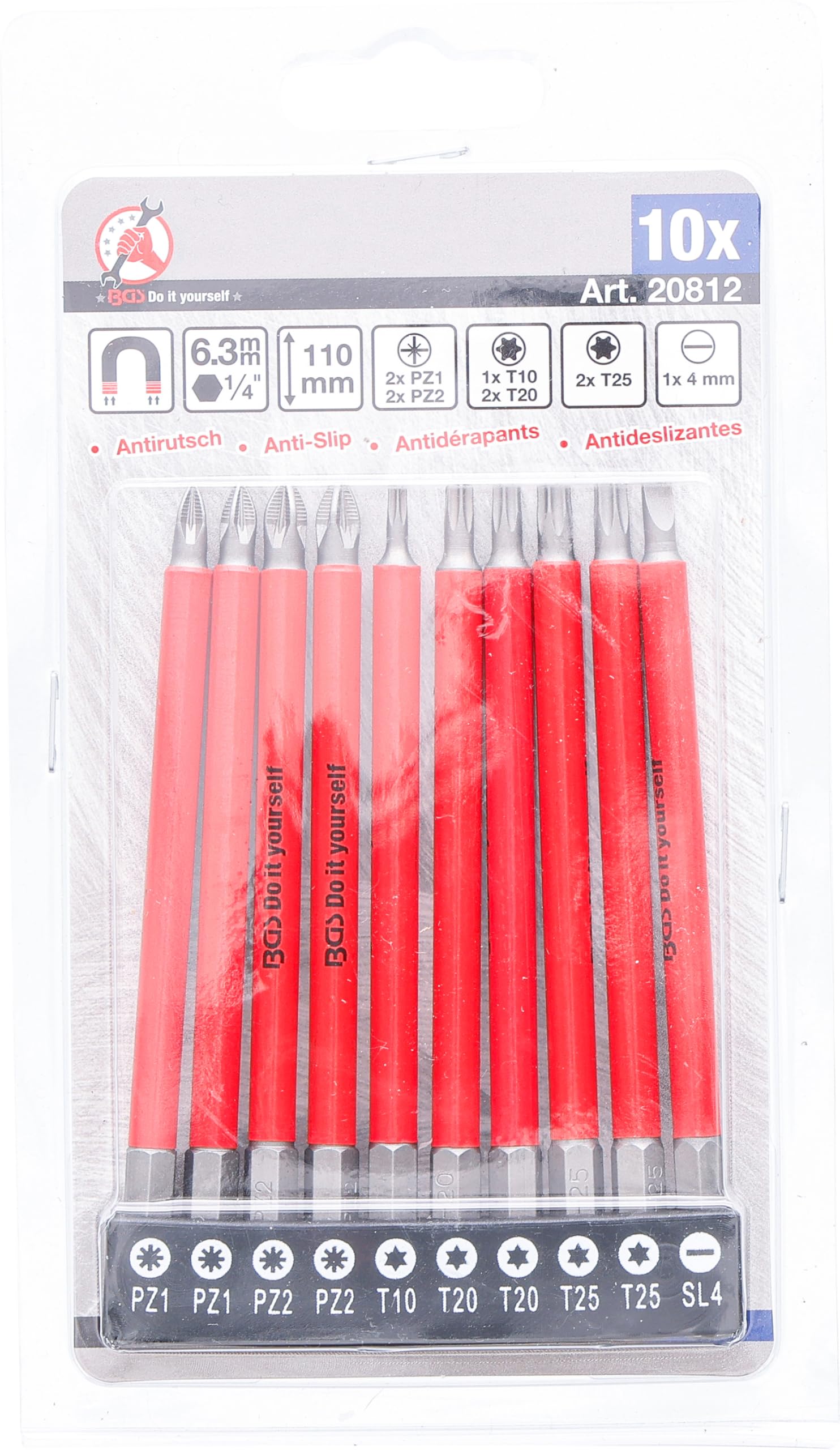 BGS Diy 20812 | Serie di inserti antiscivolo | magnetici | 110 mm | 10 pz.
