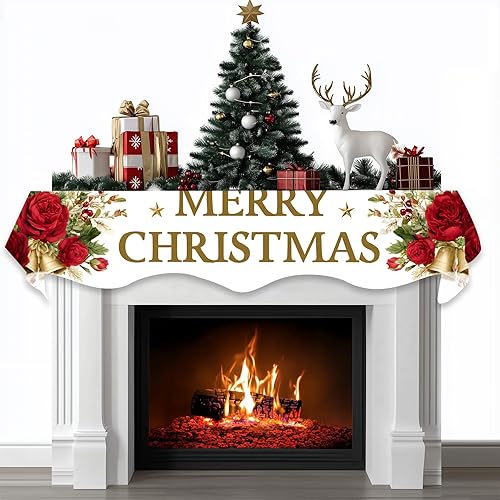 Christmas Fireplace Mantel Scarf Decorative Cover Runner for Xmas Winter