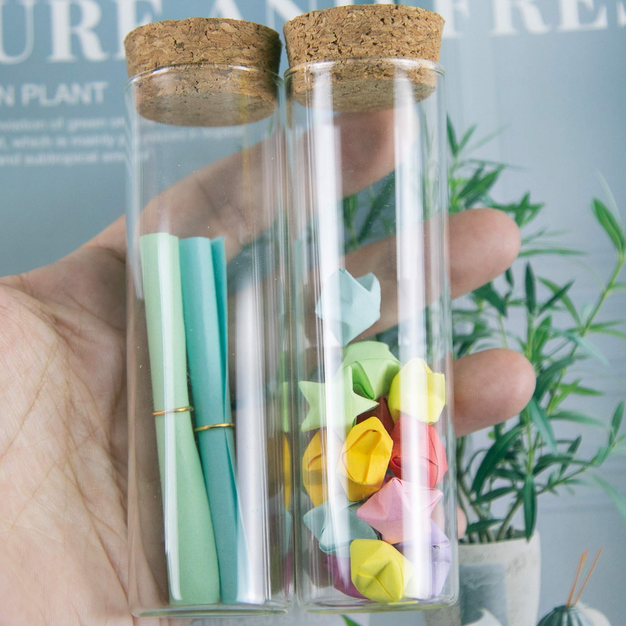 Flaschen, aus Glas, Reagenzglas, transparent, mit Korken, Fassungsvermögen von 15 ml bis 110 ml, Außendurchmesser 30 mm, 12 oder 50 Stück, Holz Glas, durchsichtig, 50ml