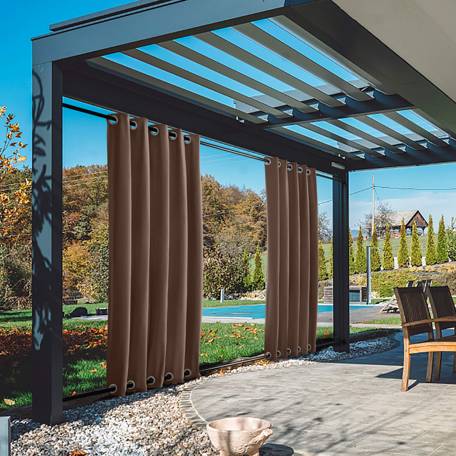 TWOPAGES 84W x 84L Chocolate Thermal Insulated Outdoor Curtain with Grommet on Top and Bottom, Windproof Light Reducing Curtain for Patio Garden Backyard, 1 Panel