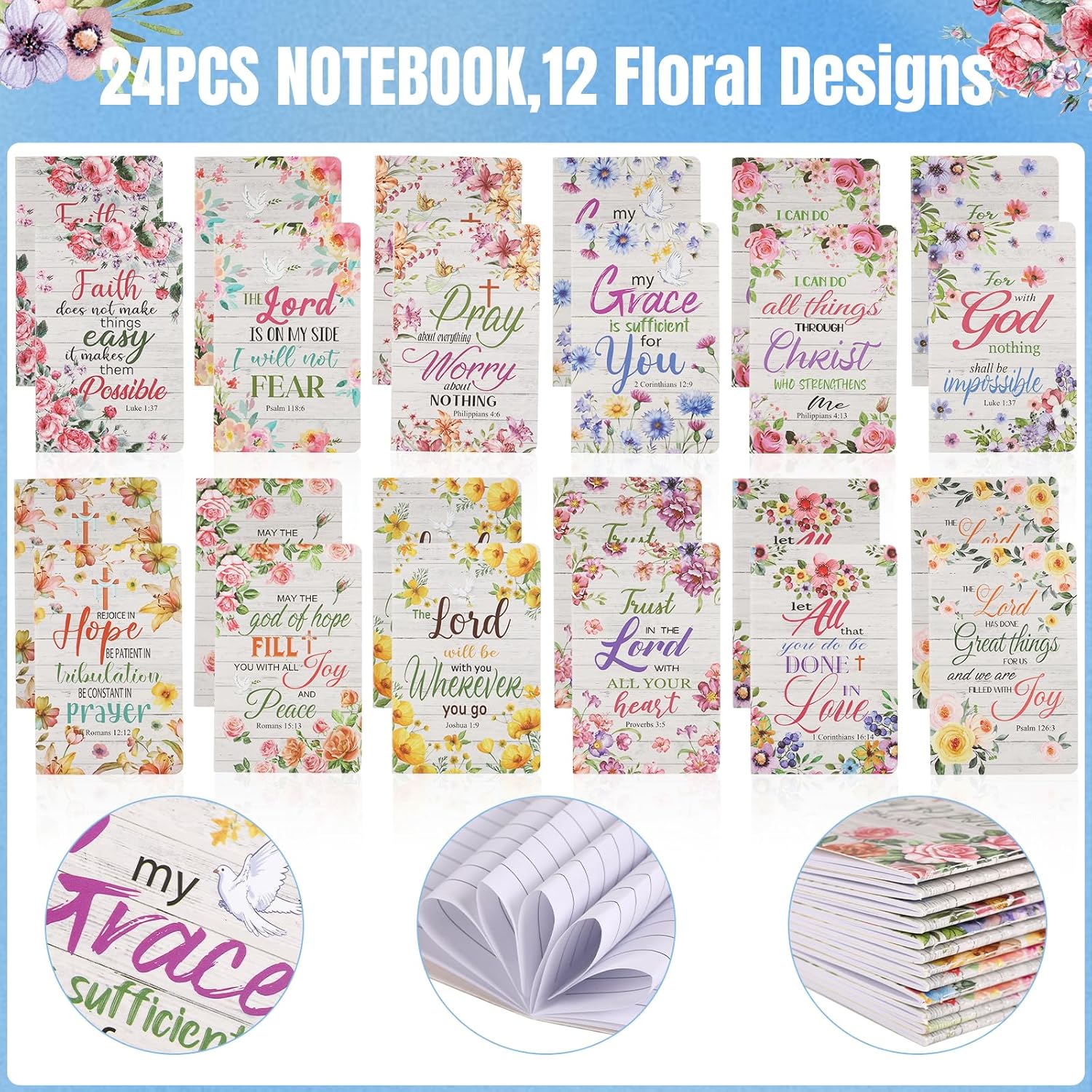 Maritown 48PCS Bible Verse Pens with Christian Notepads Inspirational Quotes Pens Flower Scripture Ballpoint Pens for Women Student Religious Easter Gifts for School Office (Bible Flowers, 48) - Image 5