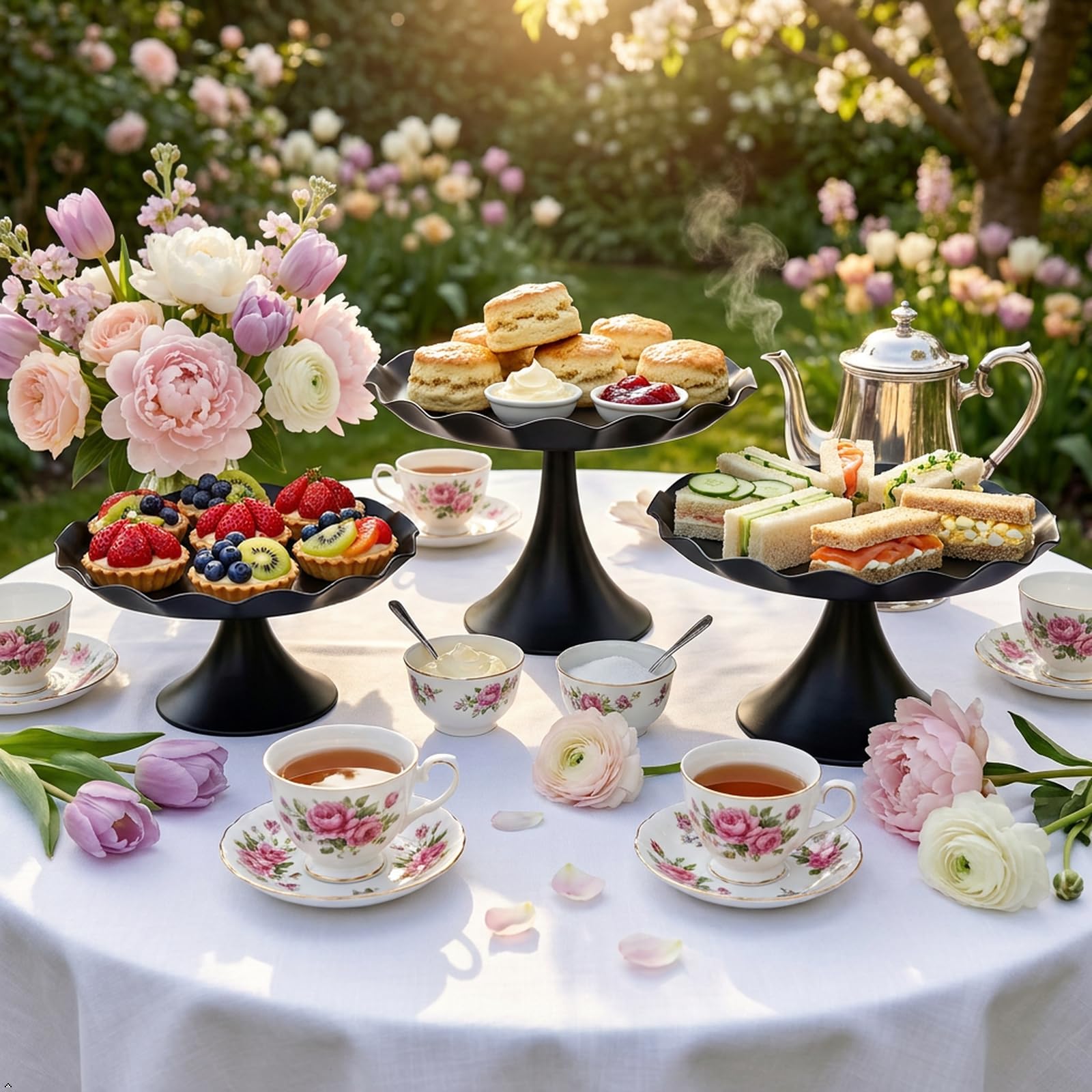 Juego de soporte de metal para tartas de 3 niveles, bandeja para cupcakes con borde festoneado, bandeja de exhibición de postres, soporte decorativo para servir para bodas, cumpleaños, fiestas de té
