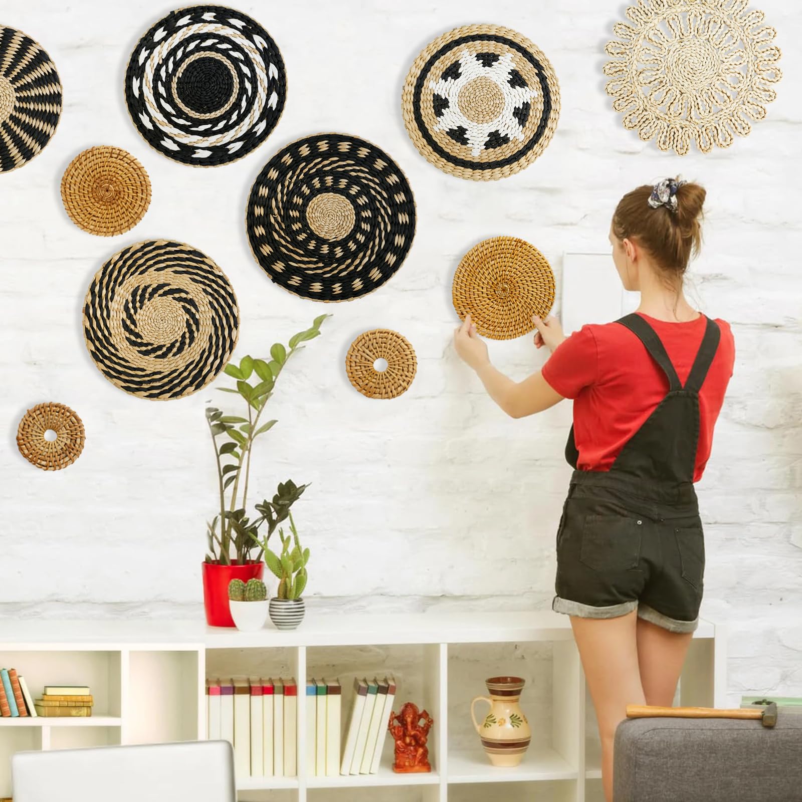 Cestini da Parete 10 Pezzi, Decorazioni per Cestini da Parete Boho Decorativi da Parete in Stile Bohémien Cesti da Parete Intrecciati Decorazioni Da Parete In Rattan Decorazioni Da Casa Parete