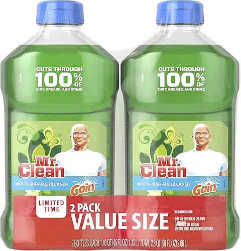 Mr. Clean Limpiador líquido multiusos multisuperficie, con Gain Original, 45 onzas cada botella (paquete de 2) (total de 90 onzas líquidas)