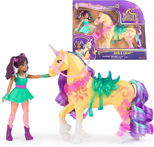 Unicorn Academy, Set de Poder de Amistad de Ava y Leaf con Silla de Montar y Accesorios, Muñecas y Juguetes de Unicornio, Regalos y Pequeños