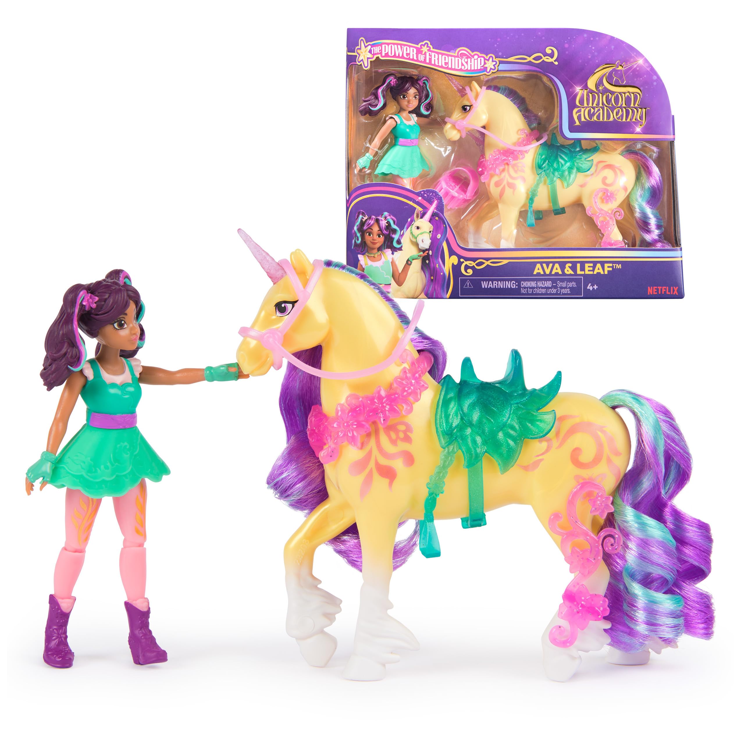 Unicorn Academy, Ava & Leaf Power of Friendship Set with Translucent Saddle and 2 Power Accessories, Dolls and Unicorn Toys for Girls Aged 4 and up