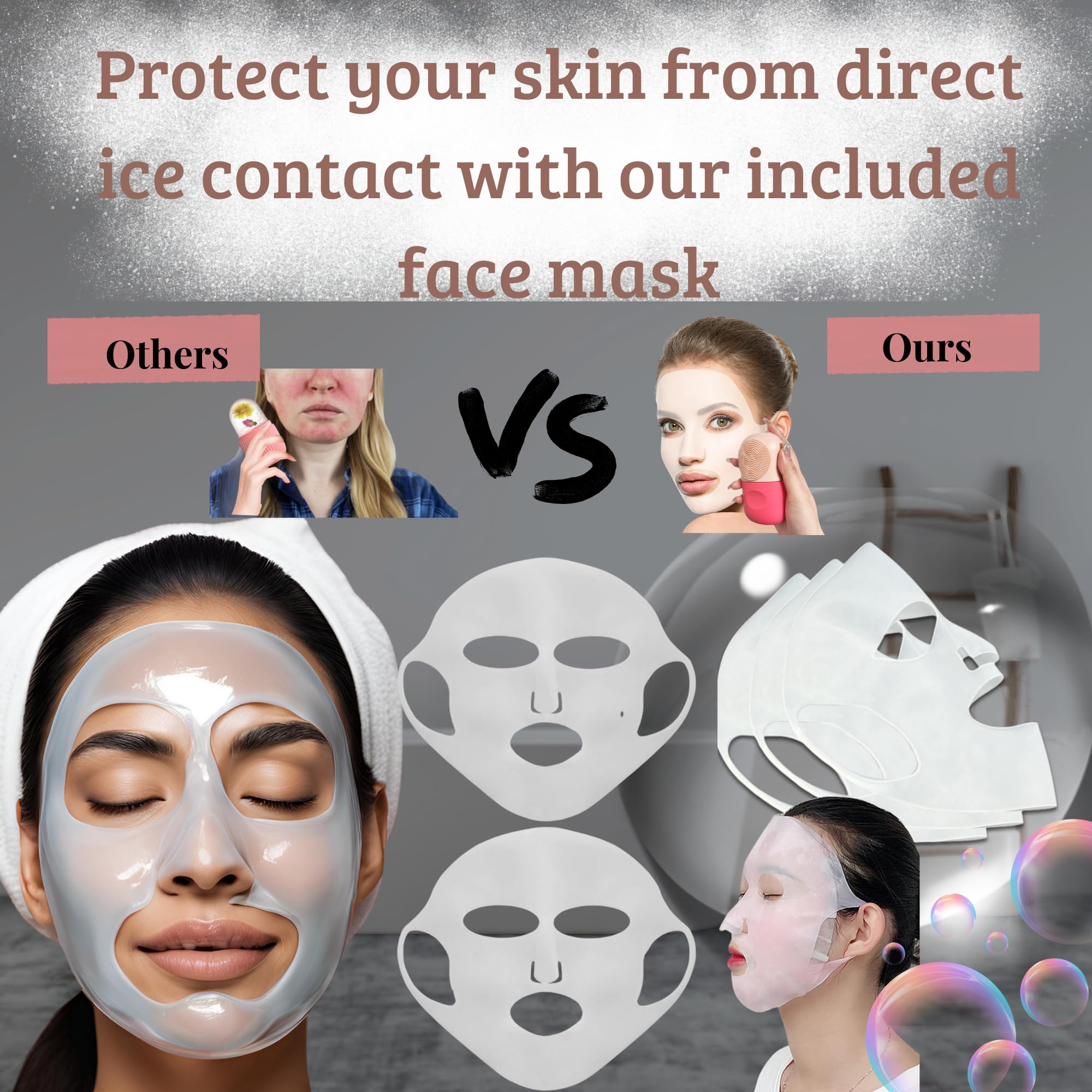 3x1 Skincare Set: Ice Roller for Face Women, Exfoliating Ice Roller with Silicone Scrubber, and Reusable Silicone Face Mask, Perfect for Facial Cooling, Pore Cleansing, Exfoliation, and Hydration