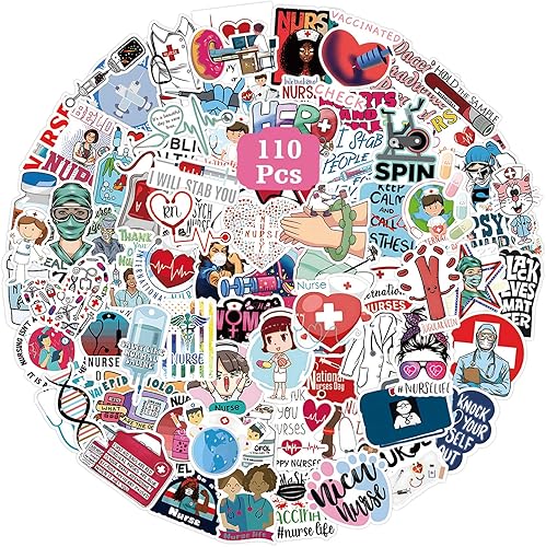 Calcomanías de ángel para enfermera 110 unidades decoraciones de dibujos animados de ángeles blancos calcomanías estéticas impermeables calcomanías