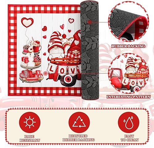 Miniatura 6 de Bencailor 2 tapetes de cocina para el día de San Valentín, diseño de gnomo de bienvenida con corazón rojo, antideslizante, lavable, tapete