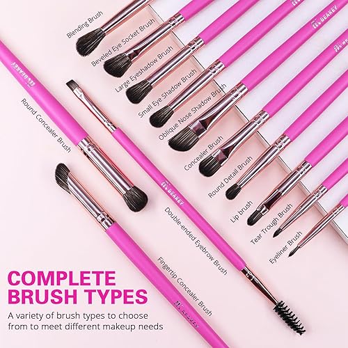 Miniatura 4 de BEAKEY Juego de brochas de maquillaje, 18 brochas de maquillaje profesionales de alta gama con cerdas suaves (rosa)