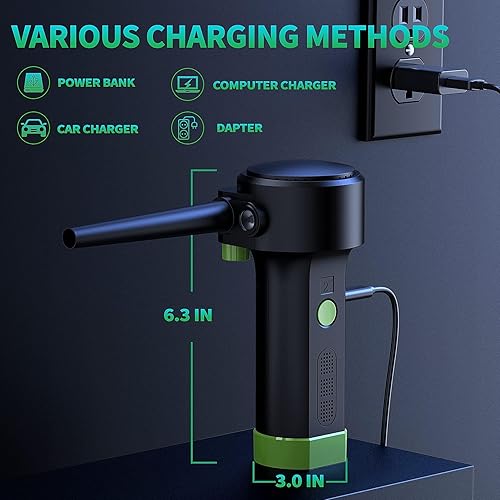Miniatura 5 de Plumero de aire eléctrico para limpiar la computadora, soplador de aire inalámbrico portátil de 91000 RPM con batería recargable