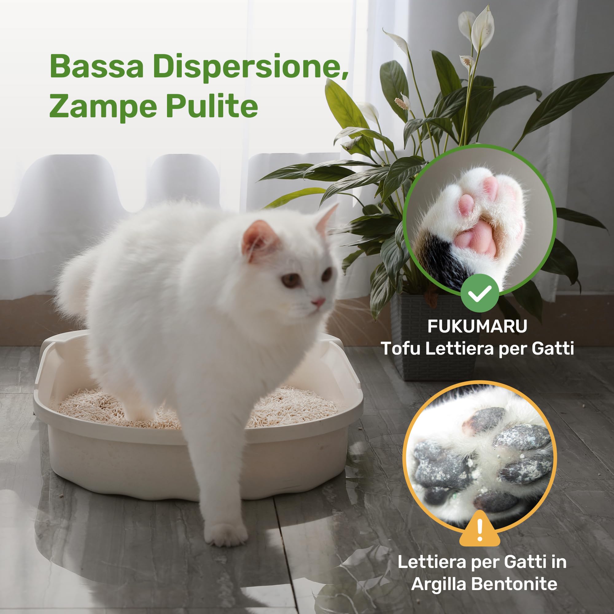 FUKUMARU Lettiera per Gatti al Tofu- 24L, Lettiera Agglomerante Naturale di Mais e Fagioli, Senza Polvere, Biodegradabile, Agglomerazione Rapida,Controllo Odori Efficace,Smaltibile nel WC.