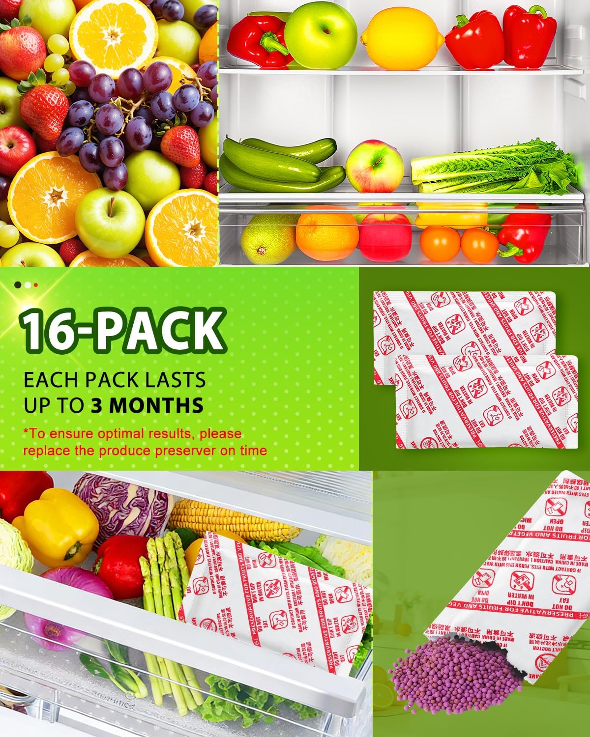 16 Pack Ethylene Gas Absorber Refills Fit for OXO Produce Keeper