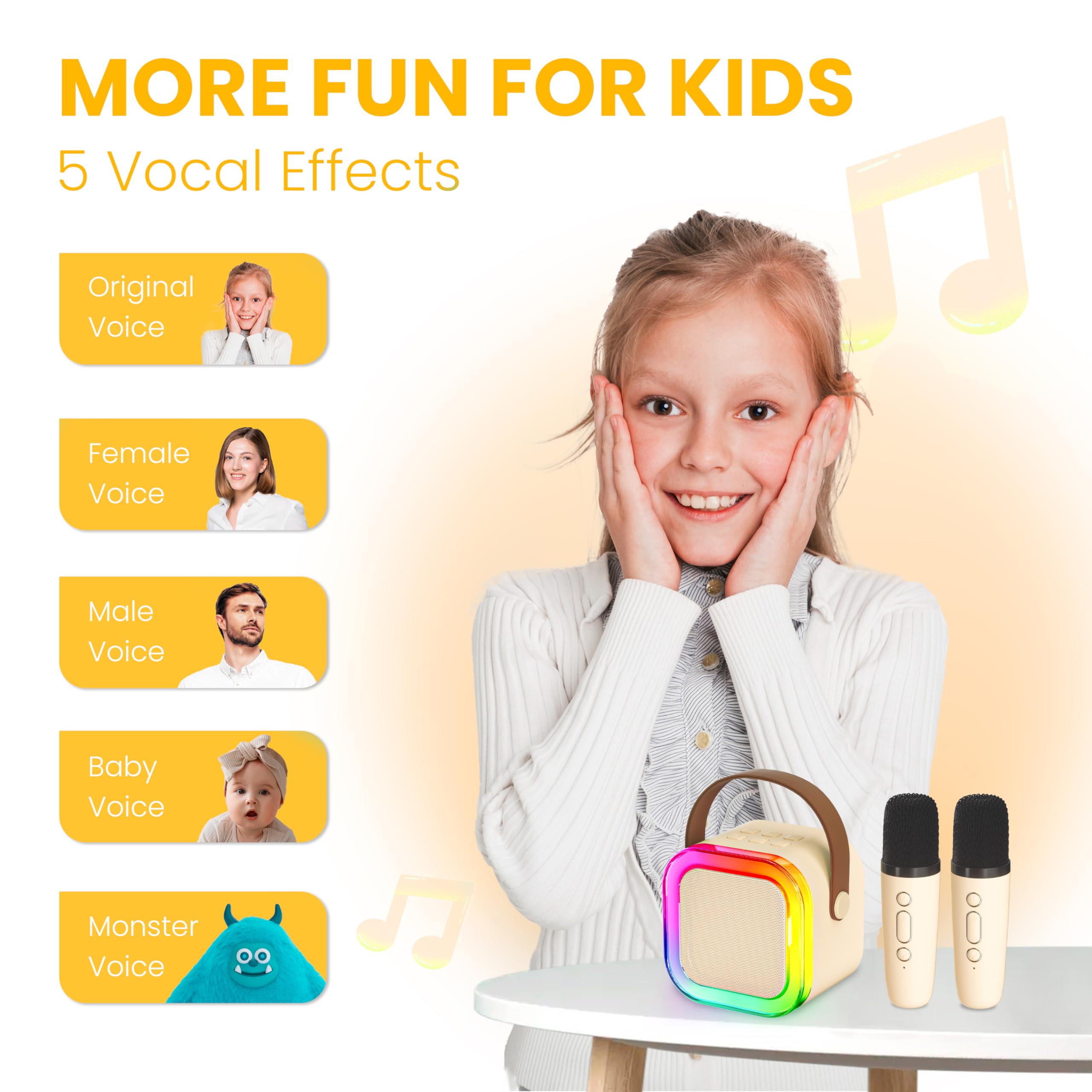 Mini altoparlante per karaoke, portatile, Bluetooth, con 2 microfoni wireless e luci, ideale per bambini e adulti, compleanno, famiglia, feste in casa