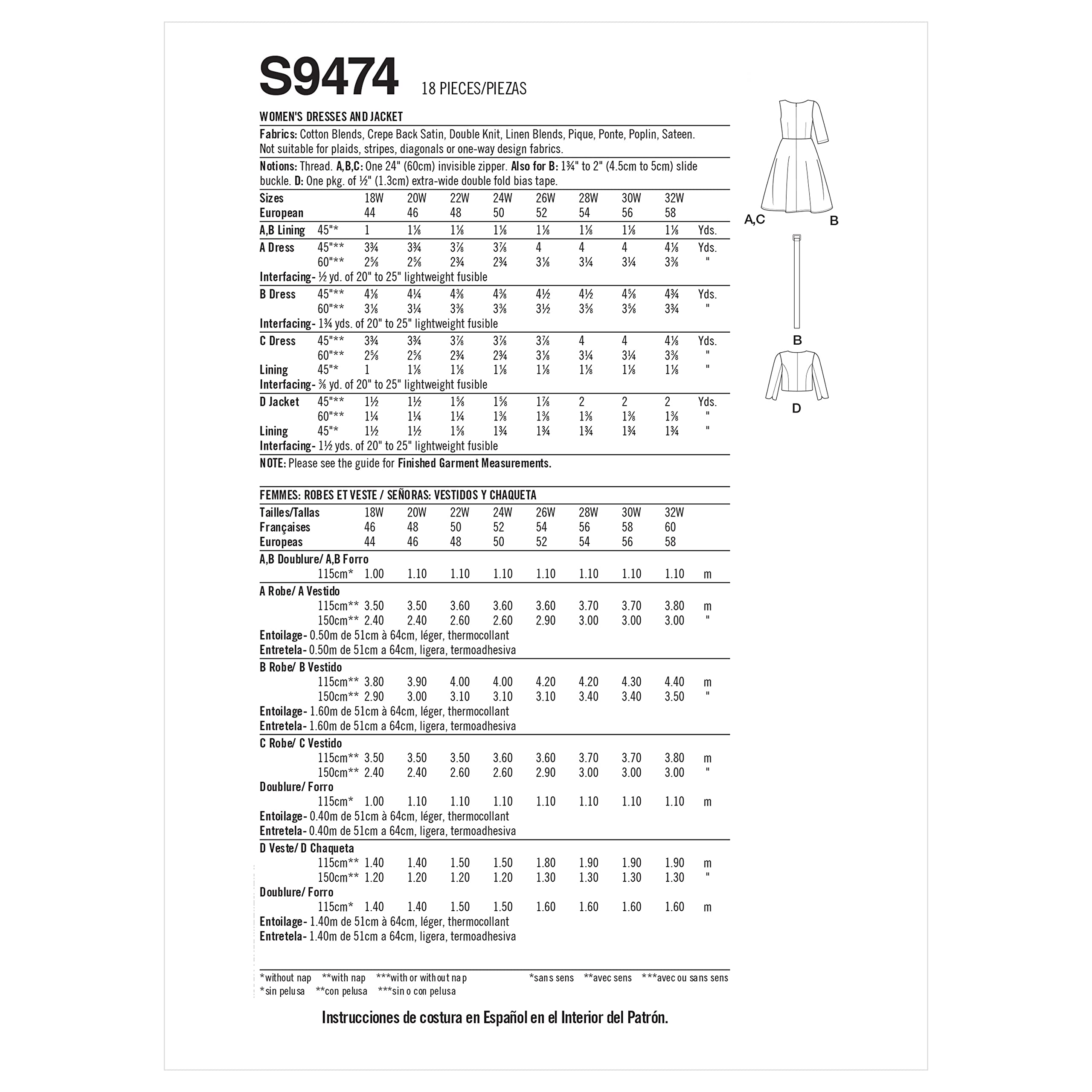 Simplicity SS9474GG Plus Size Dress GG (26W-28W-30W-32W)