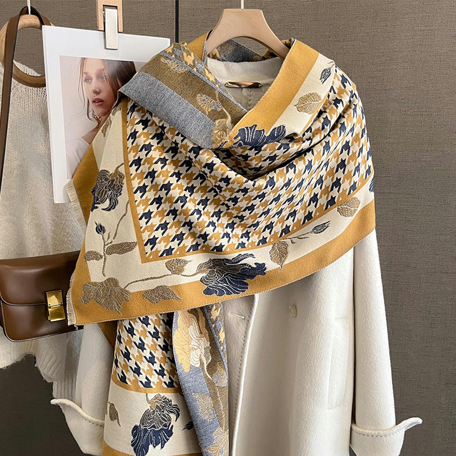 Zonto Scialle Sciame di Sciarpa Calda Invernale Houndstooth Floral Spessa Sciarpa da Donna Scialle da Viaggio in Velluto da Donna