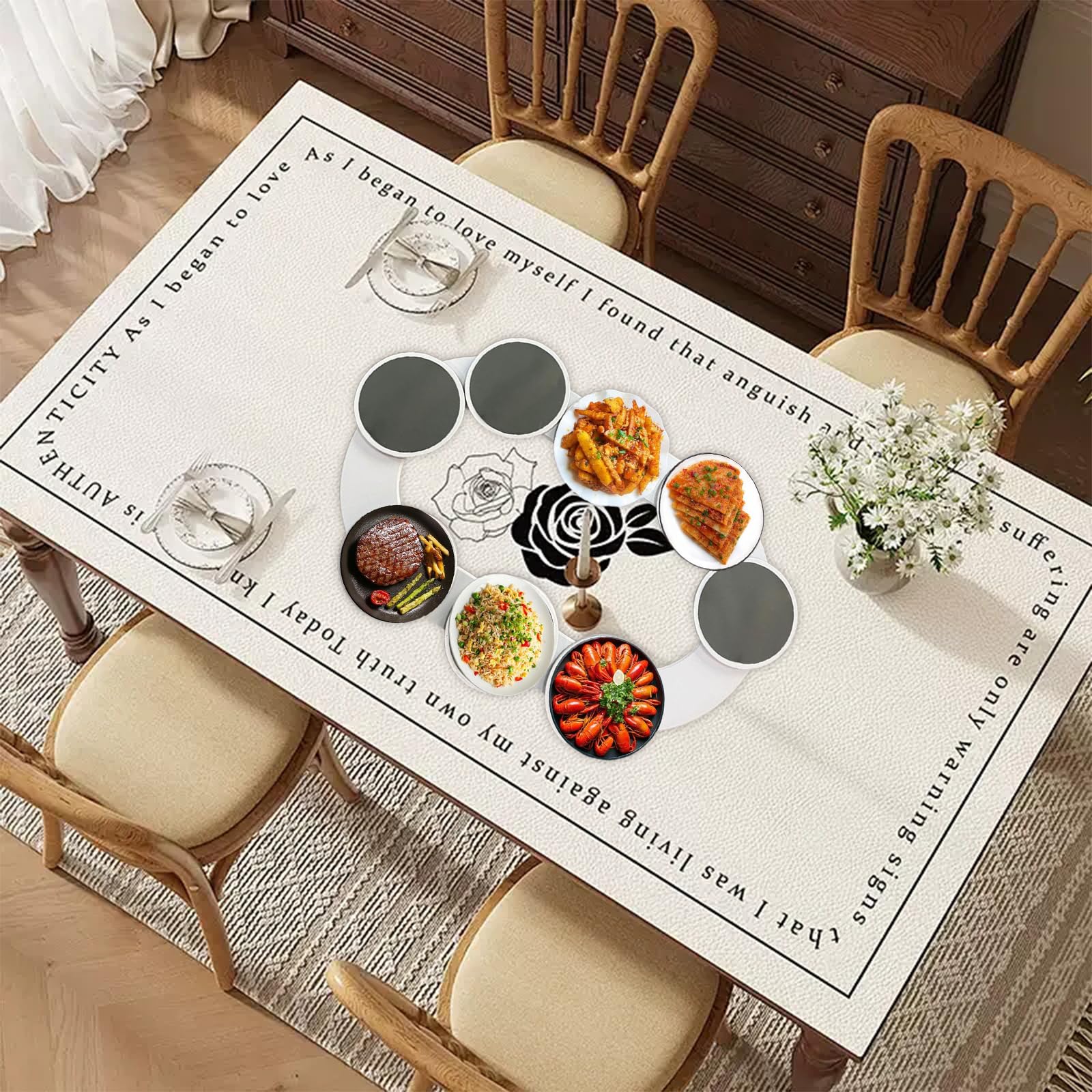 Lazy Susan - Giradischi per tavolo da pranzo, vassoio girevole per piatti rotanti, espandibile, per cucina e tavolo da pranzo, tazza portatile per cibo (A)